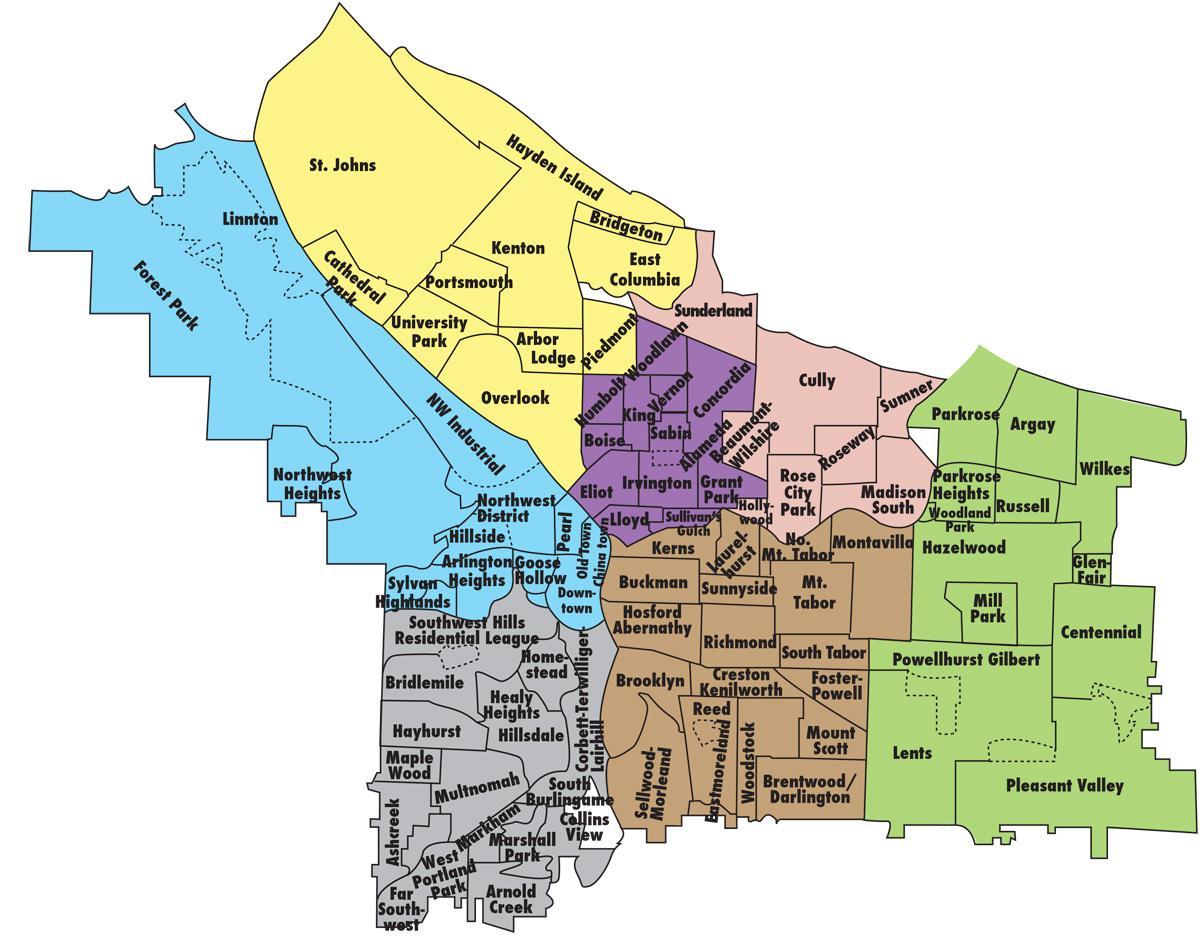 kaart Portland linnaosade