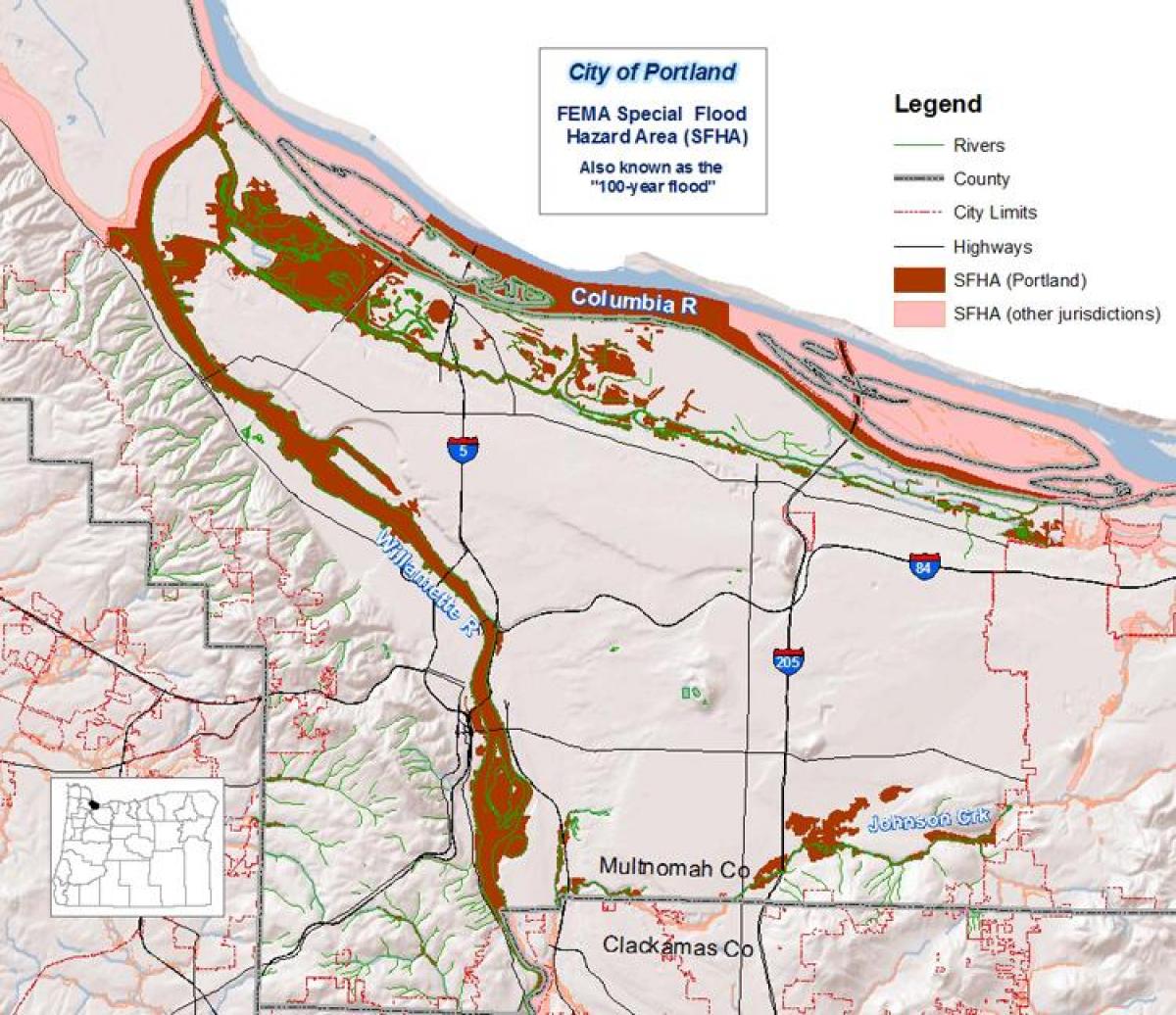 Portland Oregon üleujutuste kaart